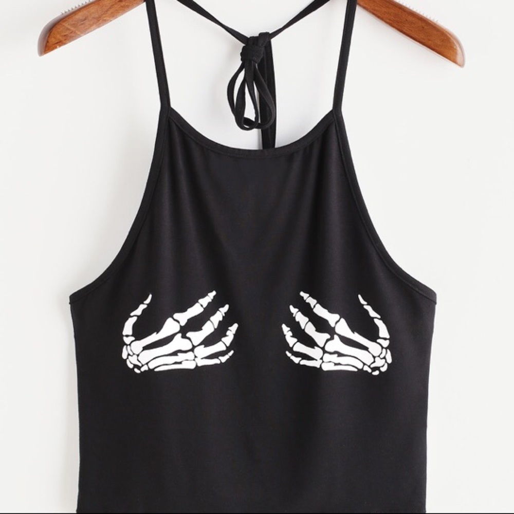 ☠️Black Skeleton hand halter crop top☠️